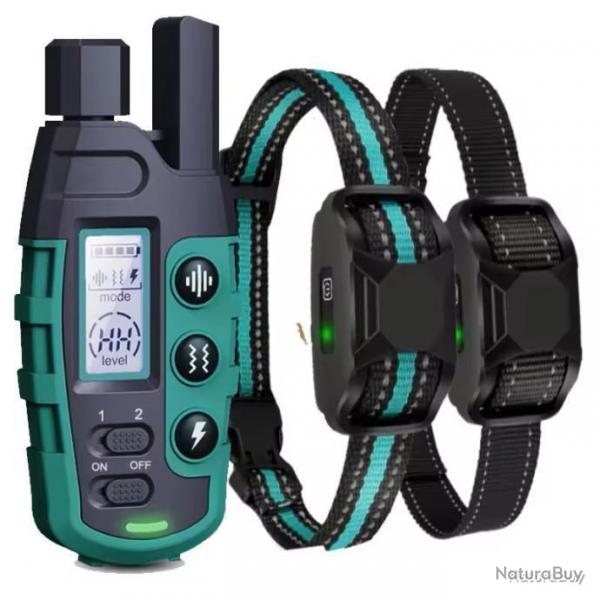 2X COLLIERS DE DRESSAGE POUR CHIEN 3 MODES ETANCHE - VERT - MANUEL EN FRANAIS - LIVRAISON GRATUITE