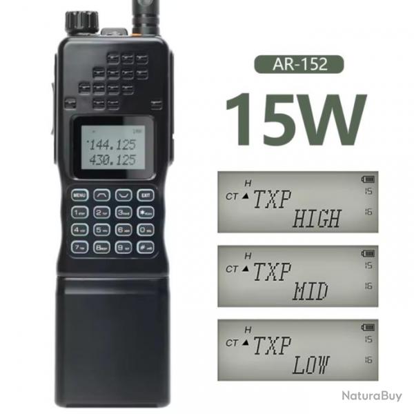 Baofeng AR-152 15W Talkie-Walkie Tactique VHF UHF Noir | Radio Militaire | 12000mAh | Chasse - PROMO