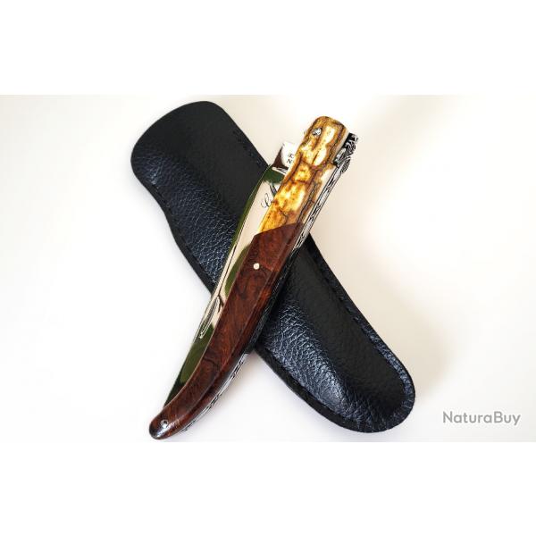 Couteau de collection Laguiole MICKAEL GINISTY Ivoire de Mammouth Racine de Bois de fer Arizona 12cm