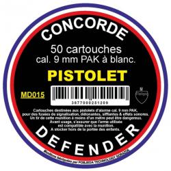 Cartouches CONCORDE DEFENDER cal.9mm pak pour pistolet par 150