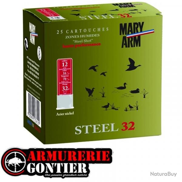 Cartouches MARY ARM SUPER STEEL 32 Calibre 12/70 32grs N 5+6 Bourre jupe