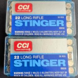 2 boites de 50 cartouches .22 LR CCI "STINGER"