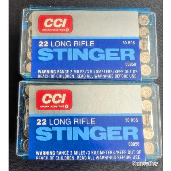 2 boites de 50 cartouches .22 LR CCI "STINGER"