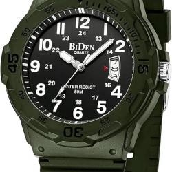 Montre Tactique Militaire pour Homme Couleur Vert Militaire Foncé Etanche