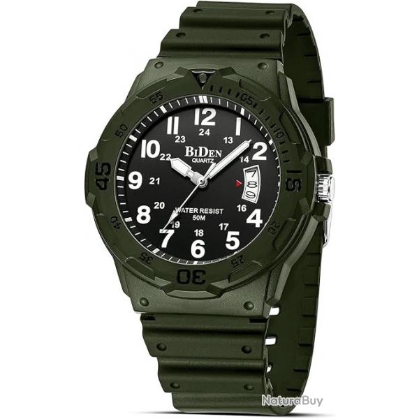 Montre Tactique Militaire pour Homme Couleur Vert Militaire Fonc Etanche