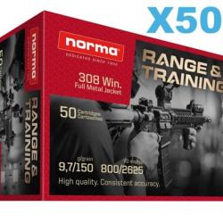 50 CARTOUCHES NORMA .308WIN 9.7G 150GR RANGE&TRAINING