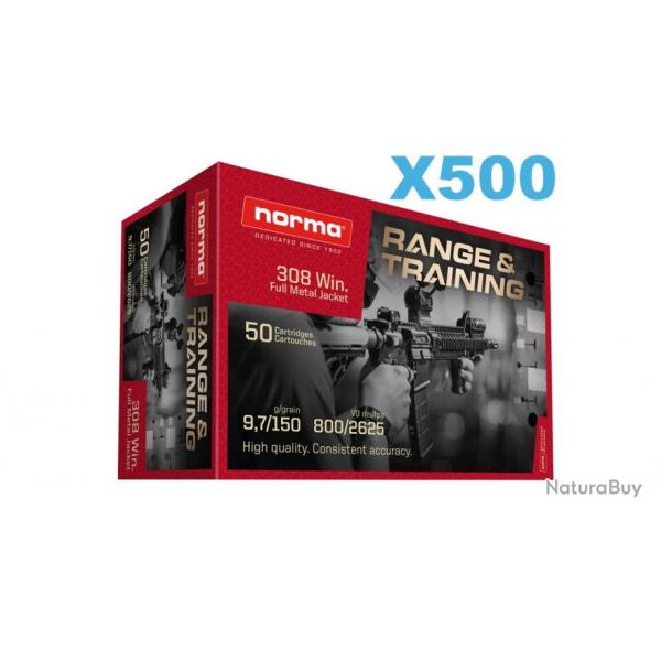 50 CARTOUCHES NORMA .308WIN 9.7G 150GR RANGE&TRAINING