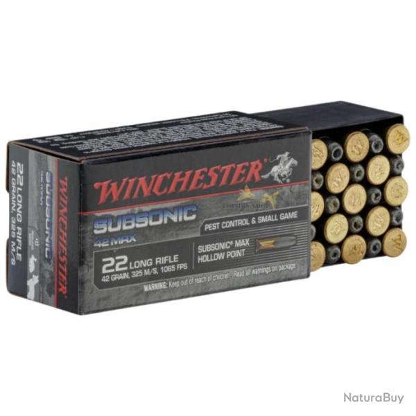 Bote de 50 balles cal.22 long rifle subsonique 42g, 325 m/s et 1065 FPS  tte ronde - Winchester