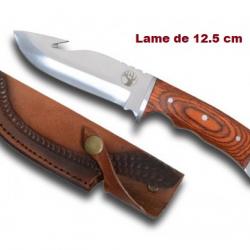 Couteau de chasse  décor Cerf avec Etui Cuir cousus lame droite de 12.5