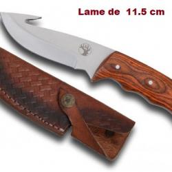 Couteau de chasse  décor Cerf avec Etui Cuir cousus lame droite de 11.5