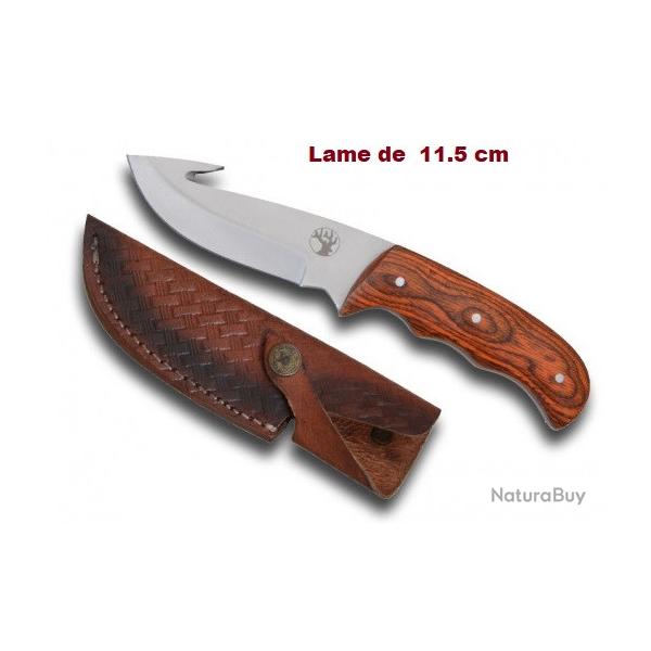 Couteau de chasse  dcor Cerf avec Etui Cuir cousus lame droite de 11.5