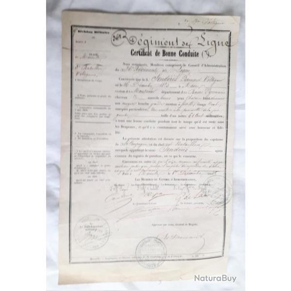 FR391407c  Certificat bonne conduite 1852 du 36Rgt de Ligne
