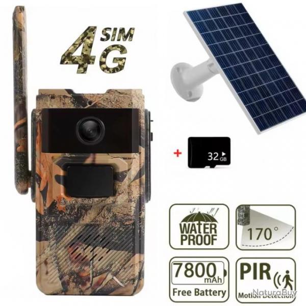 CAMRA DE CHASSE 4G AVEC PANNEAU SOLAIRE+ CARTE SD OFFERTE - INTERPHONE - LIVRAISON GRATUITE