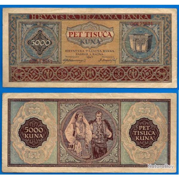Croatie 5000 Kuna 1943 Serie O Billet