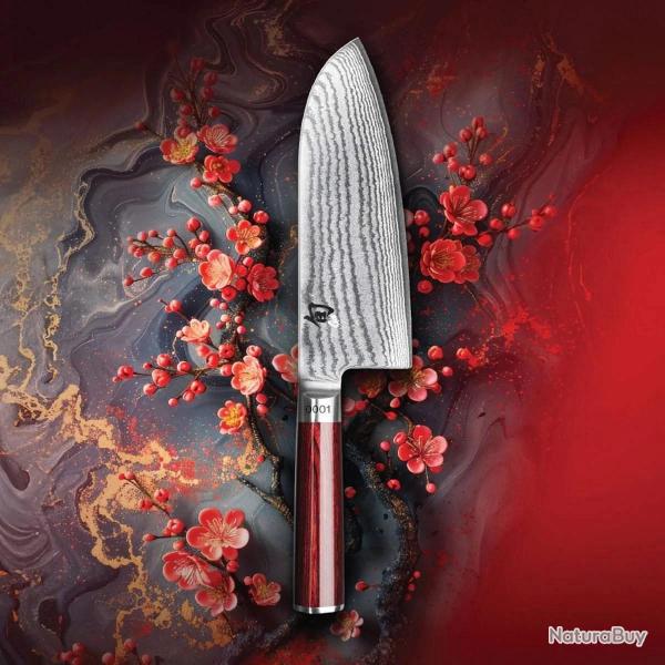 Kai DM-0717RD Grand Santoku, longueur de lame 19 cm dition limite avec manche vein rouge
