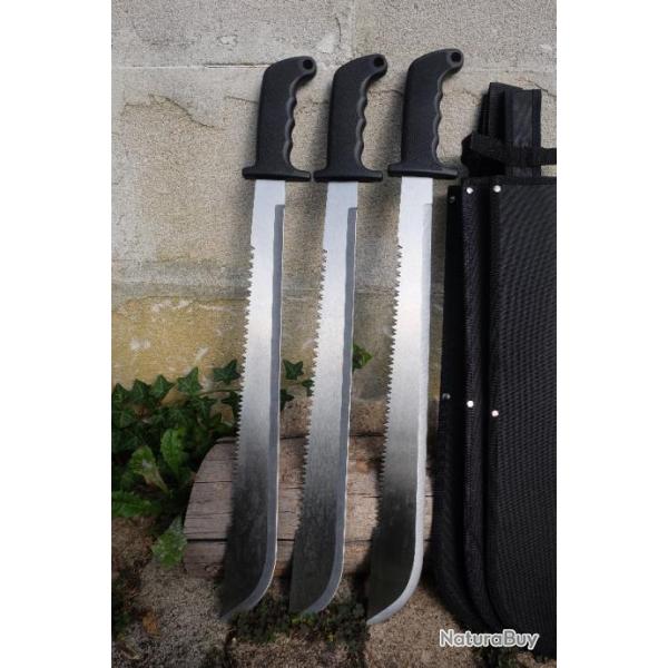 Lot de 3 Machette Military Amazonas Lame Acier 3Cr13 Manche ABS Etui Nylon Survie Trekking Amazonie