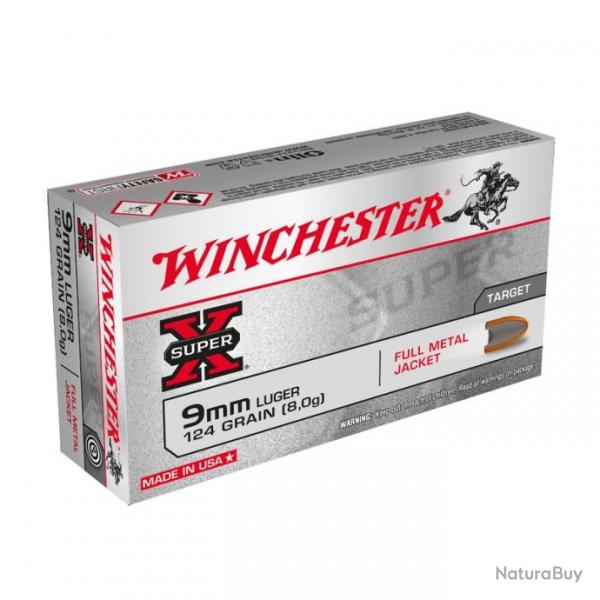 WINCHESTER 9MM LUGER FMJ 8G/124G SUPER X BOITE DE 50 MUNITIONS