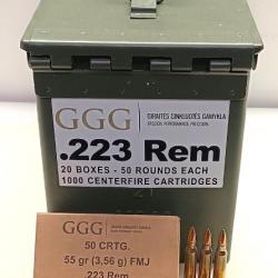 CARTOUCHES GGG CALIBRE 223 REM 55GR CAISSE ACIER X1000