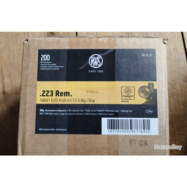 .223 rem RWS target elite plus 52 gr - boite 200 pcs