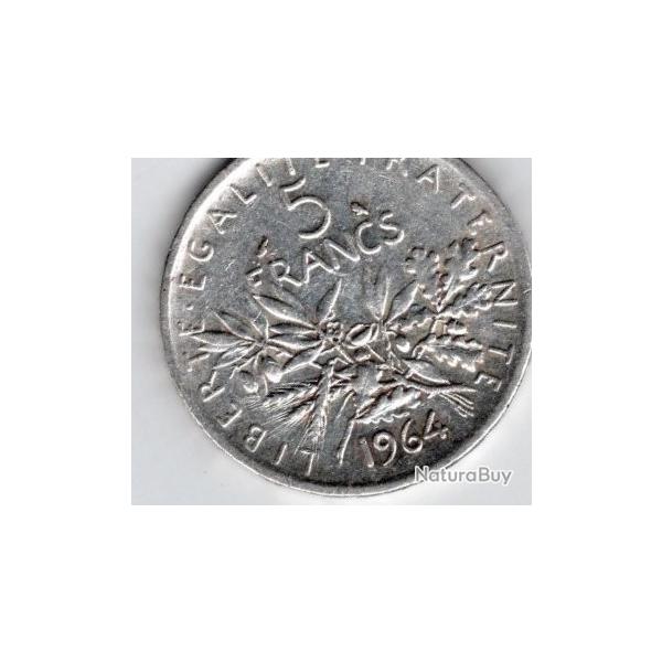 5 francs 1964 -  argent -  semeuse - trs bon tat
