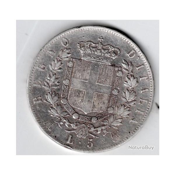5 lires 1874 -  argent - vittorio emanuem II -  M  milan  - trs bon tat