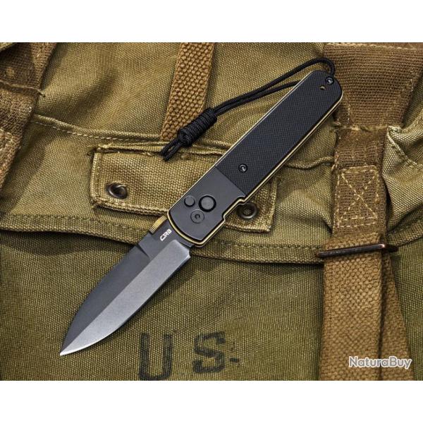 Couteau Pliant CJRB Locust Black/Gold Lame Spear Point AR-RPM9 G10 Button Lock IKBS J1951BG