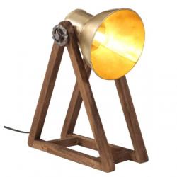 Lampe de Bureau Vintage en Bois de Manguier et Métal - 25W, Style Industriel, Laiton antique