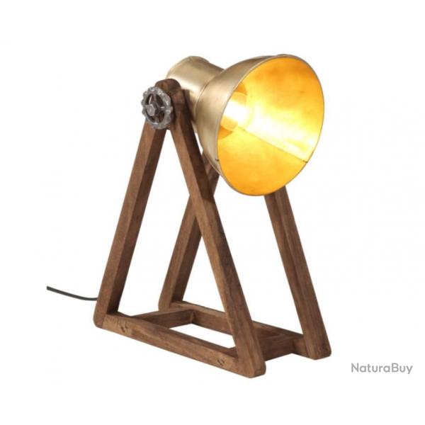 Lampe de Bureau Vintage en Bois de Manguier et Mtal - 25W, Style Industriel, Laiton antique