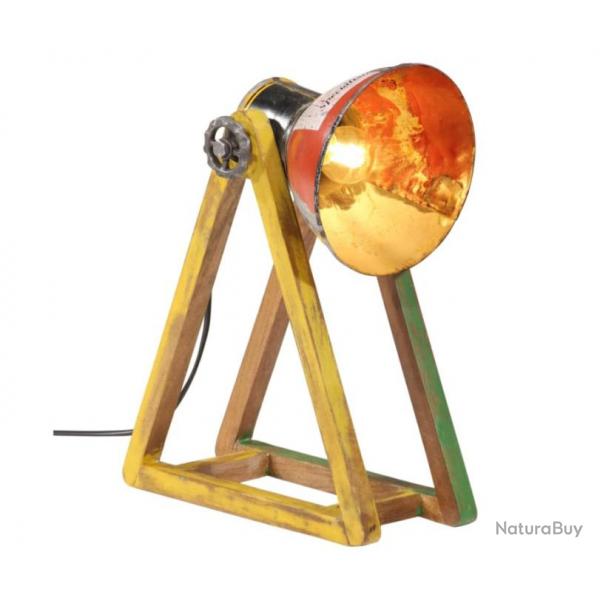 Lampe de Bureau Vintage en Bois de Manguier et Mtal - 25W, Style Industriel, Multicolore