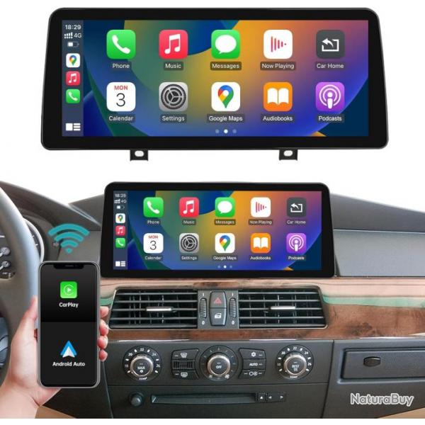 Autoradio Ninetom 12,3 Pouces, CarPlay/Android Auto/Mirrorlink/Navigation pour BMW CCC 5 Series E60