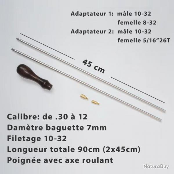 Baguette de nettoyage 2x45cm en aluminium avec poigne en bois rotative - LIVRAISON GRATUITE