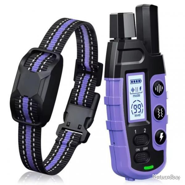 Collier de dressage 3 modes bip/vibration/choc - violet - manuel en franais - livraison gratuite