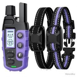 2x colliers de dressage 3 modes bip/vibration/choc - violet - manuel français - livraison gratuite