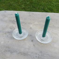 VINTAGE - Atypique paire de Bougeoir/Cendrier de forme ronde en cristal moulé (Vers 1960-70)