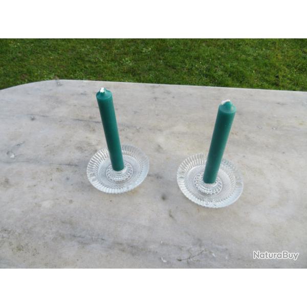 VINTAGE - Atypique paire de Bougeoir/Cendrier de forme ronde en cristal moul (Vers 1960-70)