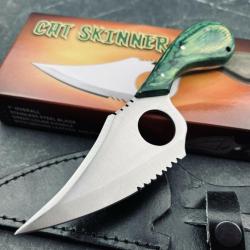 Couteau à Dépecer Petit Gibier SKINNER DE CHASSE Manche Bois Acier Inox Etui Cuir