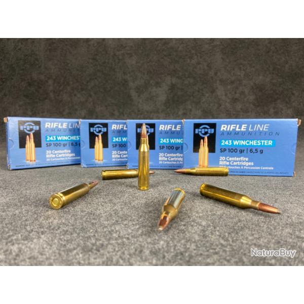 Cartouches Partizan Cal. .243 Winchester 100-GRS SP - lot de 80 - 1 sans prix de rserve