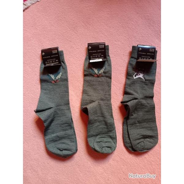 LOT DE 3 PAIRES CHAUSSETTES VERTES AVEC DECOR CHASSE POINTURE 39/40