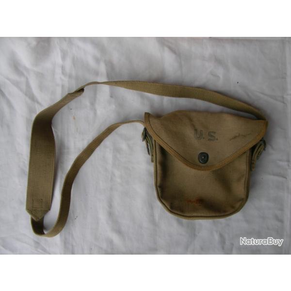 WW2 US POUCH PORTE CHARGEUR MILITAIRE AMRICAIN DE THOMPSON TAMBOUR CAMENBERT 1942 SANGLE MARQUE