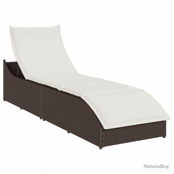 Chaise longue pliante coussin rangement marron rsine tresse