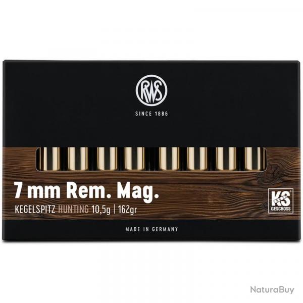 20 Munitions RWS Ks pointe conique cal.7mm Rem Mag 162gr