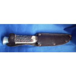 Couteau de marque Solingen avec fourreau en cuir vintage
