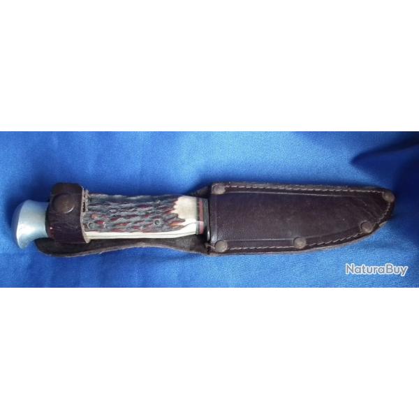 Couteau de marque Solingen avec fourreau en cuir vintage
