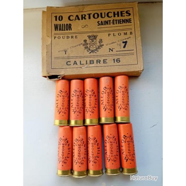 Bote de 10 belles cartouches anciennes cal 16 WALLOR(ST TIENNE ) douilles cartons