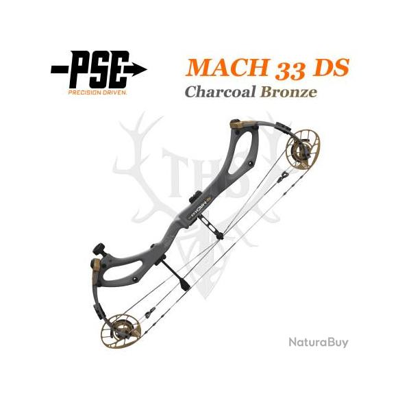 PSE MACH 33 DS - Arc de Chasse 2025 en Carbone Rapide et Ultra-Lger 50-60# Gaucher Charcoal/Bronze