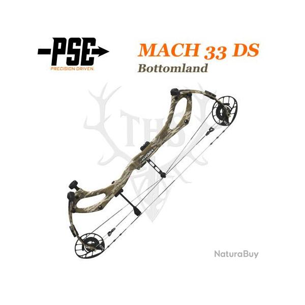 PSE MACH 33 DS - Arc de Chasse 2025 en Carbone Rapide et Ultra-Lger 50-60# Gaucher Mossy Oak Bottom