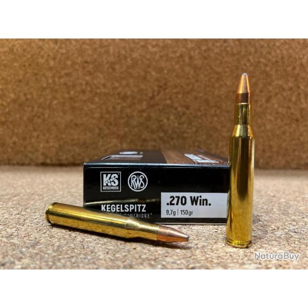 2 BOITES DE MUNITIONS CHASSE RWS CAL:270 WIN  KS  9.7GR