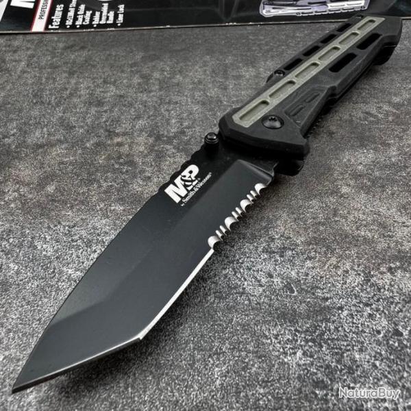 Couteau Smith&Wesson M&P Tanto Lame Acier 8Cr13MoV Serr Manche ABS Black/Gray Linerlock 0083