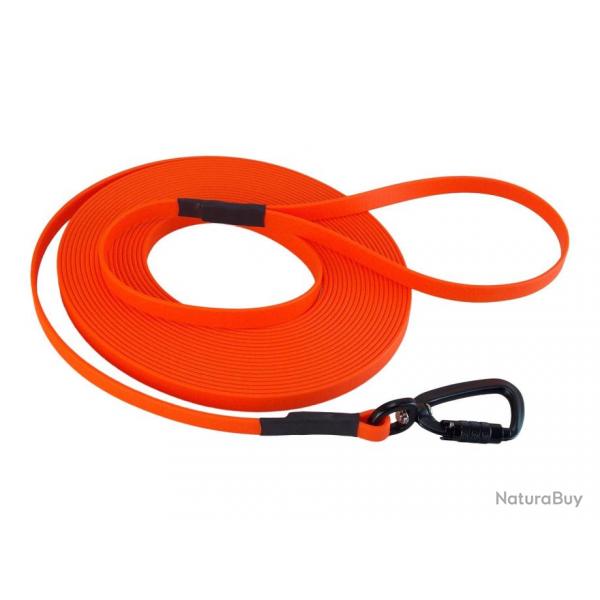 Longe BIOTHANE Twist-Lock 13 mm orange fluo 3 m AVEC poigne