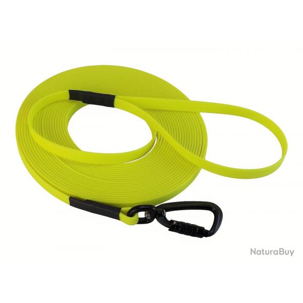 Longe BIOTHANE Twist-Lock 13 mm jaune fluo 15 m AVEC poignée